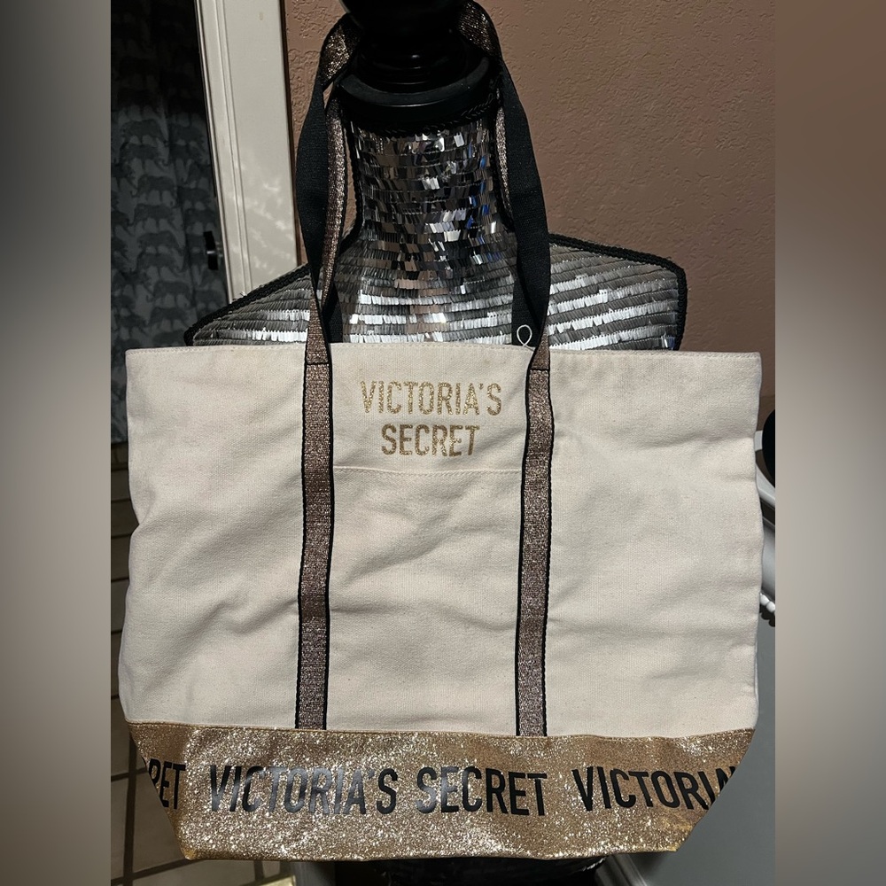 Victoria's Secret Cream and Gold Tote Bag